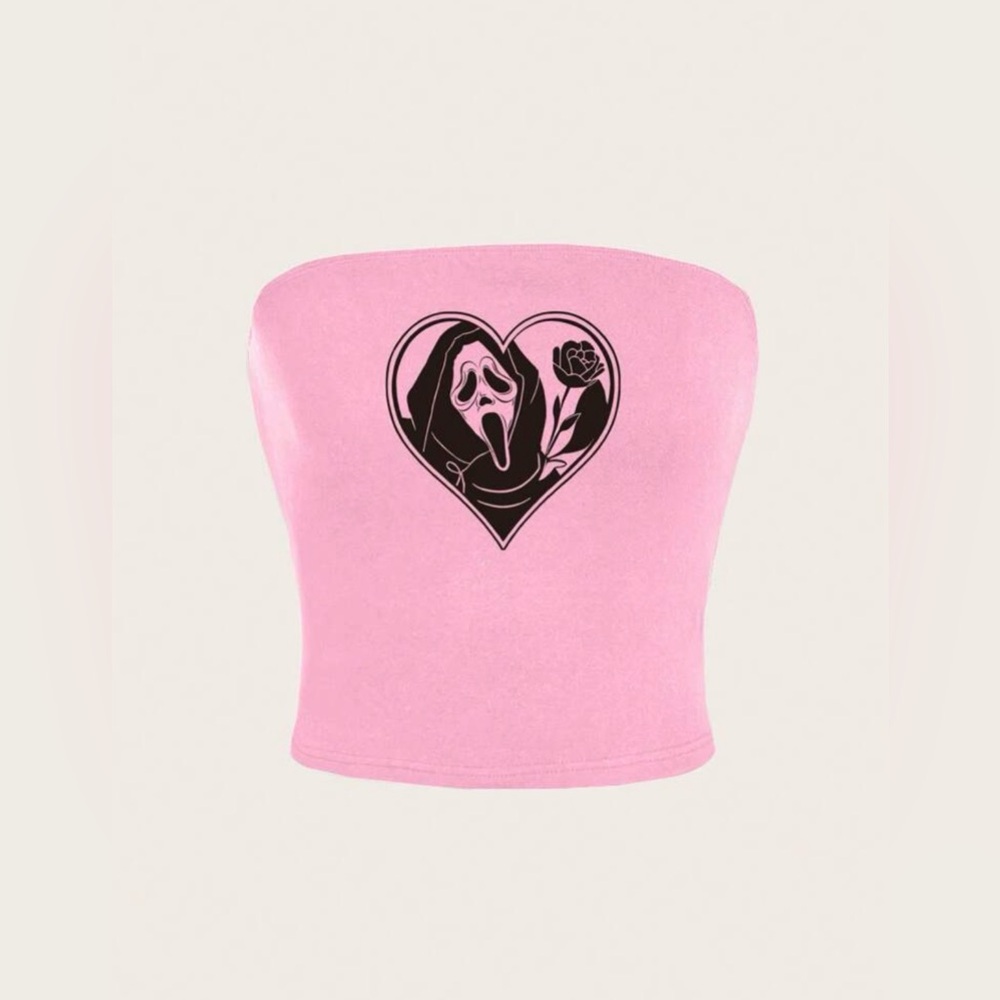 Heart Rose Pattern Tube Top, Slim-Fit Women's Top For Summer
